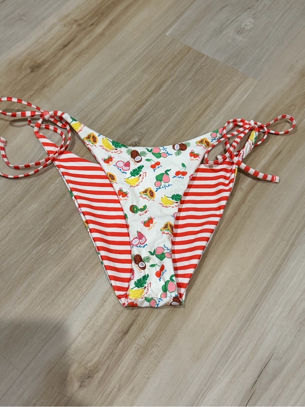Ophelia & Co. Red Stripe & Fruit Print Tie-Side Bikini Bottom